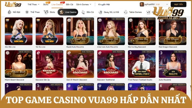 Top những tựa game casino live đình đám nhất nên trải nghiệm tại Vua99